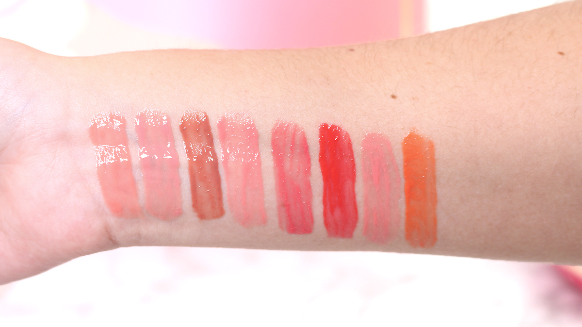 gloss sweet peach too faced swatches teintes